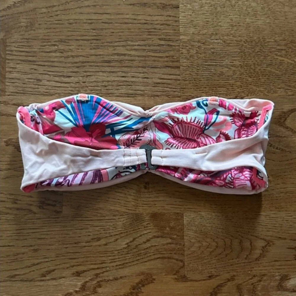 MAAJI Bikini Top Swim Floral Bandeau Peach Reversible Pink Strapless Ruched